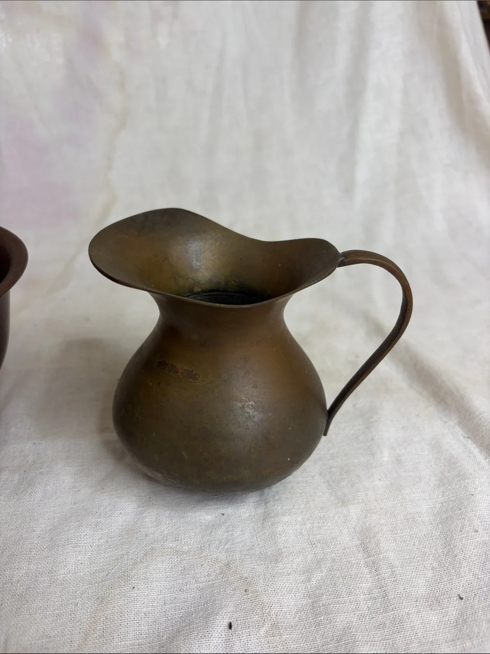 Vintage Brass Bowl and Creamer Set - Warm Brown Brass Finish